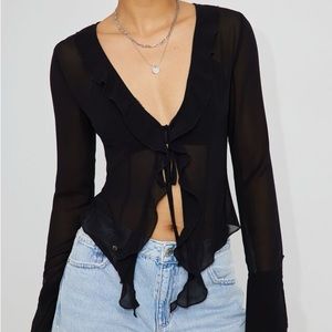 Garage Sheer Long Sleeve Ruffled Top